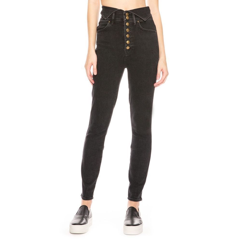 Mother the swooner exposed snap ankle jeans washed black size 27